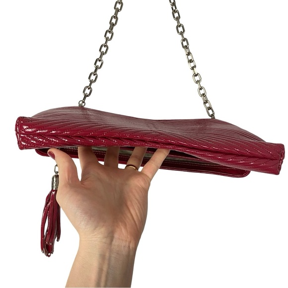Cole Haan Laury Quilted Patent Leather Purse Handbag Ruby Red Shoulder Bag New - Picture 4 of 16